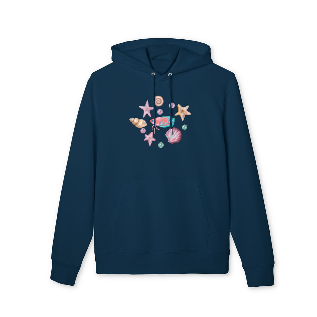 Organic Cotton Pastel Ocean Painterly Hoodie—Pearls, Fish, Sea Stars & Sea Turtle