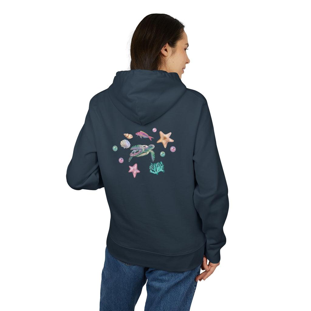 Organic Cotton Pastel Ocean Painterly Hoodie—Pearls, Fish, Sea Stars & Sea Turtle