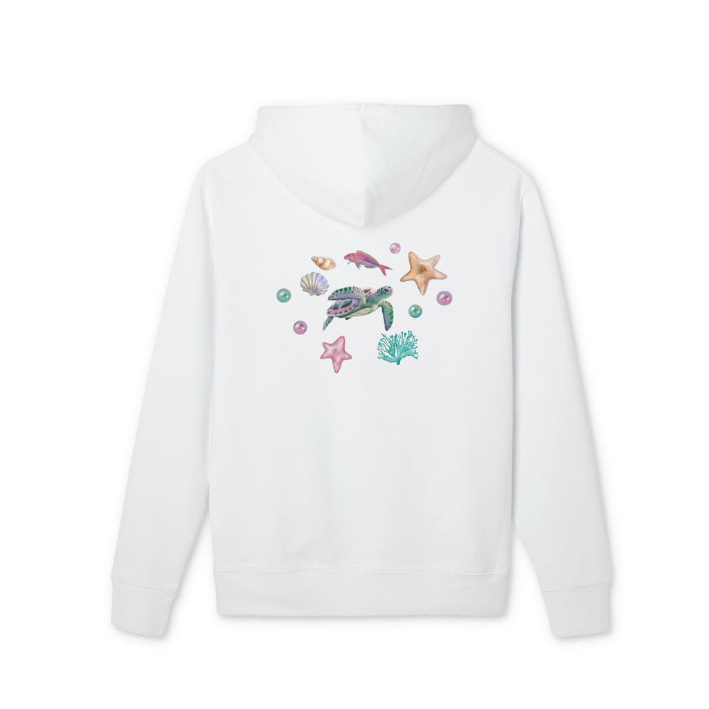 Organic Cotton Pastel Ocean Painterly Hoodie—Pearls, Fish, Sea Stars & Sea Turtle