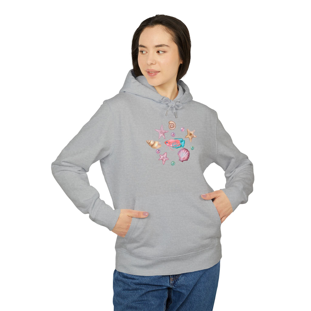 Organic Cotton Pastel Ocean Painterly Hoodie—Pearls, Fish, Sea Stars & Sea Turtle