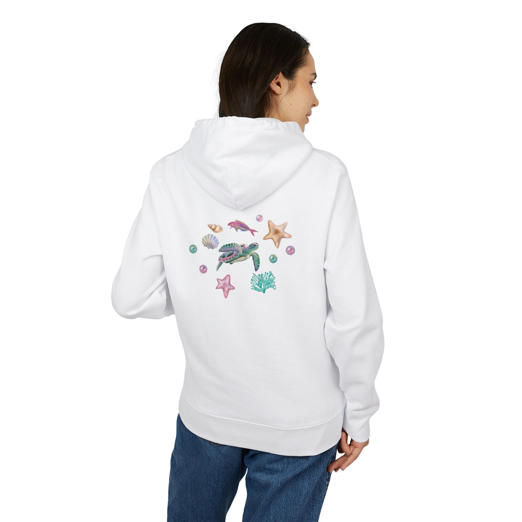 Organic Cotton Pastel Ocean Painterly Hoodie—Pearls, Fish, Sea Stars & Sea Turtle