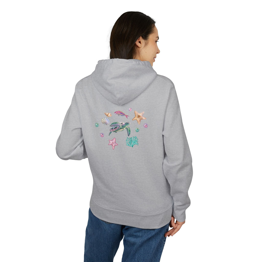 Organic Cotton Pastel Ocean Painterly Hoodie—Pearls, Fish, Sea Stars & Sea Turtle