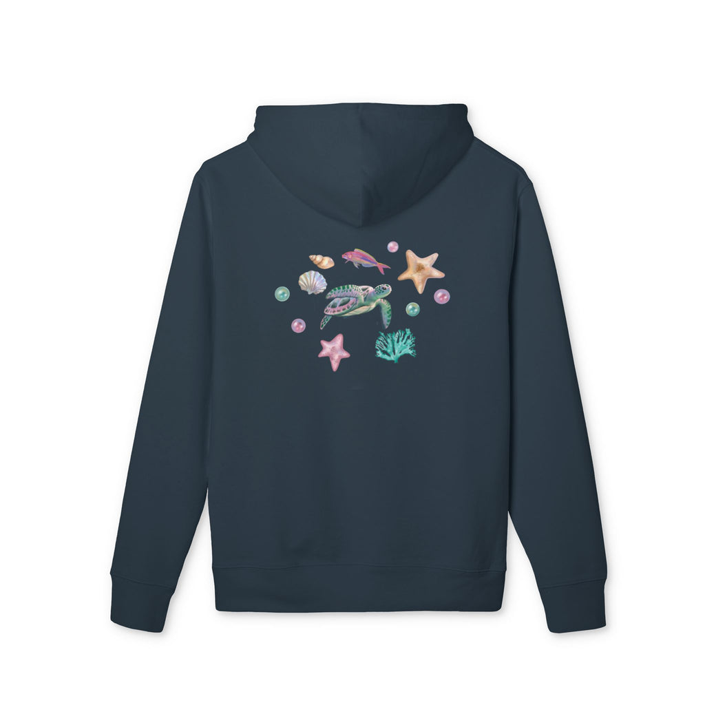 Organic Cotton Pastel Ocean Painterly Hoodie—Pearls, Fish, Sea Stars & Sea Turtle