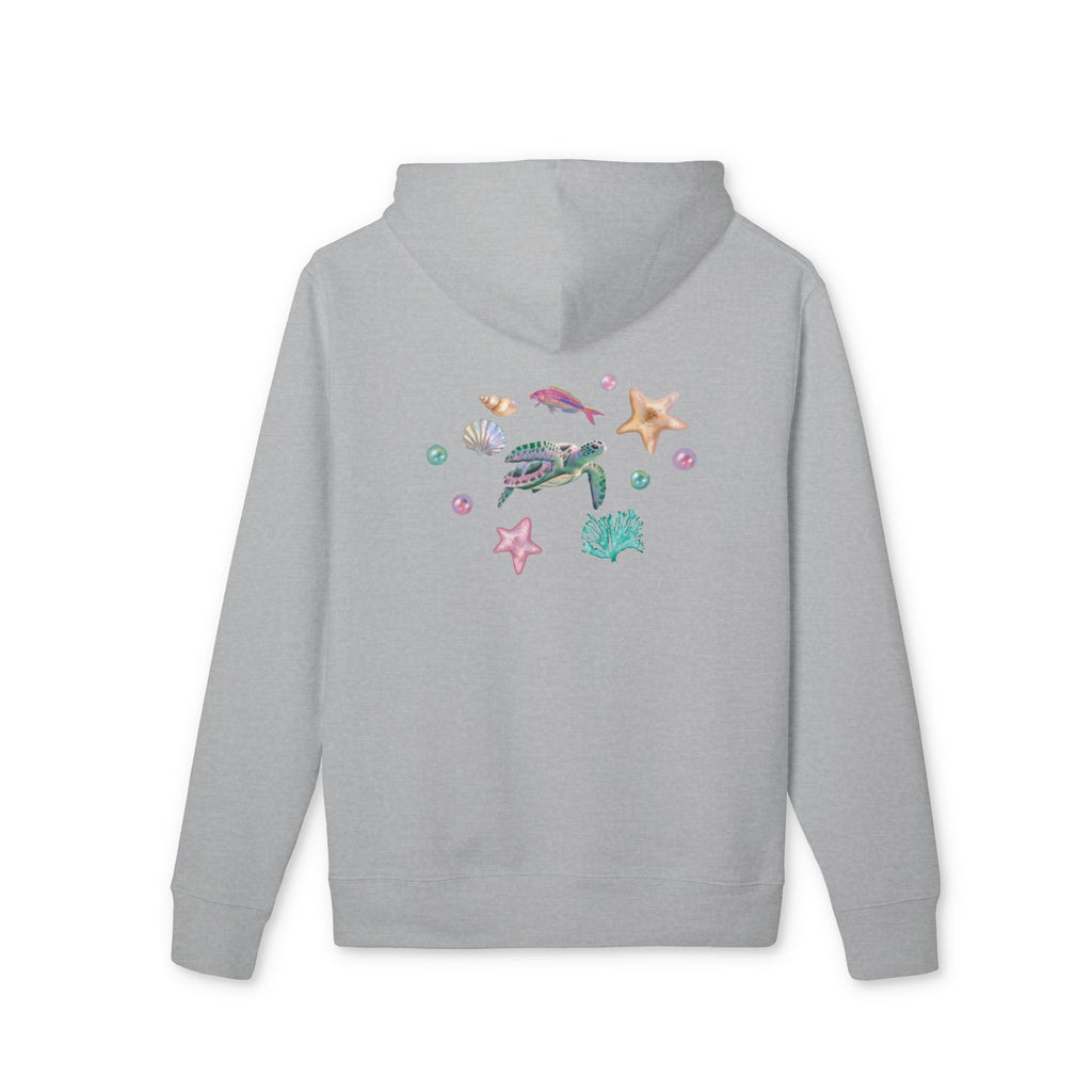 Organic Cotton Pastel Ocean Painterly Hoodie—Pearls, Fish, Sea Stars & Sea Turtle