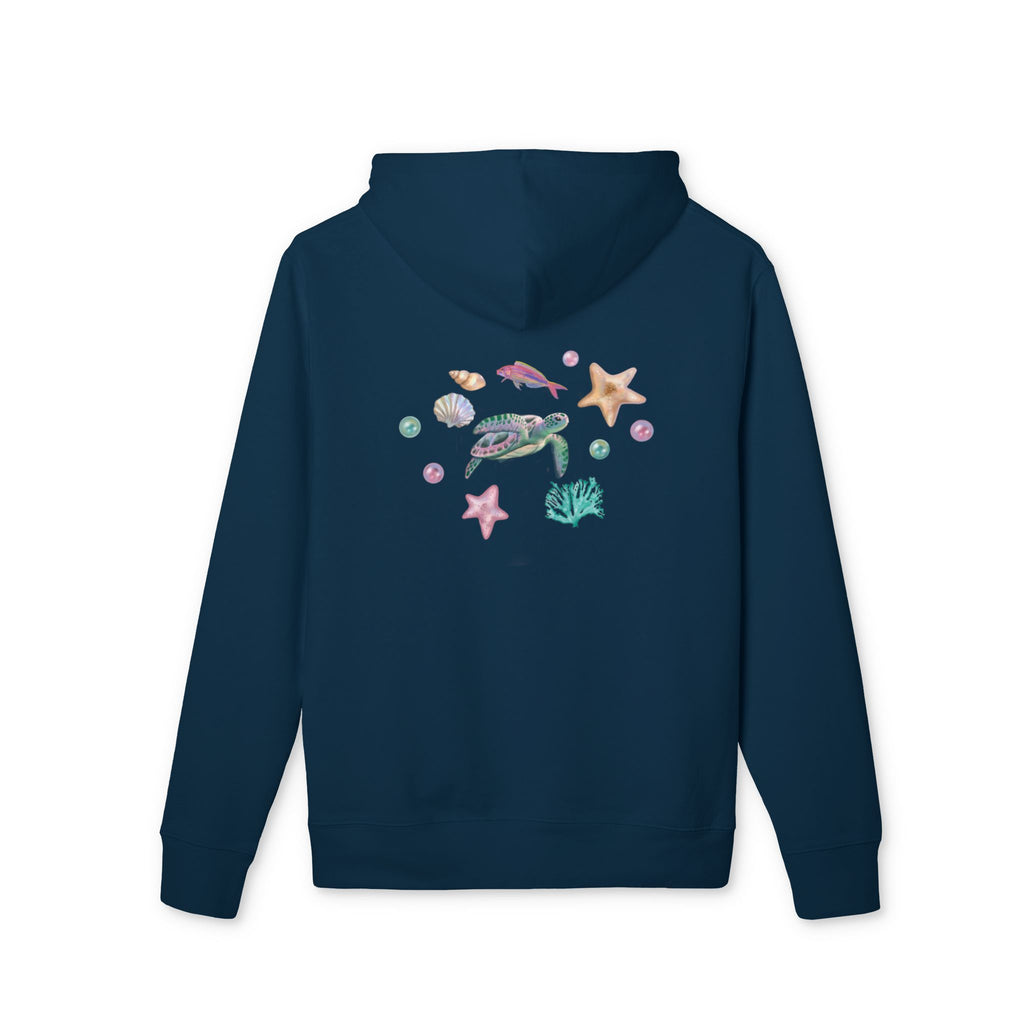 Organic Cotton Pastel Ocean Painterly Hoodie—Pearls, Fish, Sea Stars & Sea Turtle