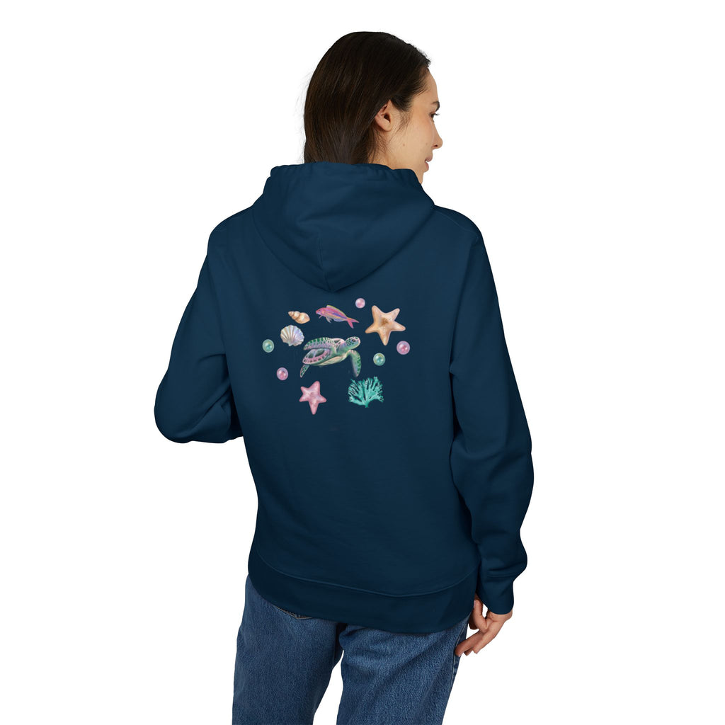 Organic Cotton Pastel Ocean Painterly Hoodie—Pearls, Fish, Sea Stars & Sea Turtle