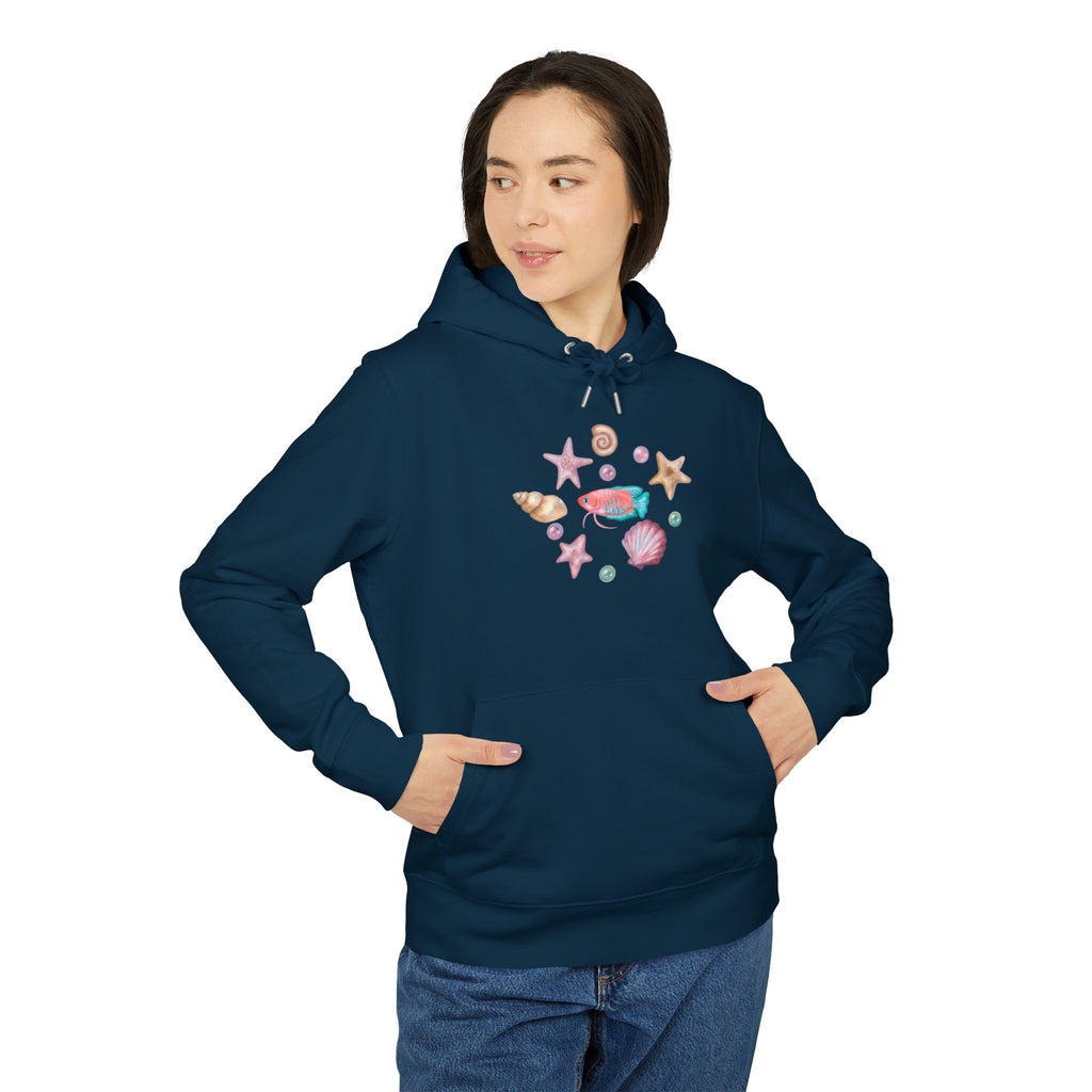 Organic Cotton Pastel Ocean Painterly Hoodie—Pearls, Fish, Sea Stars & Sea Turtle